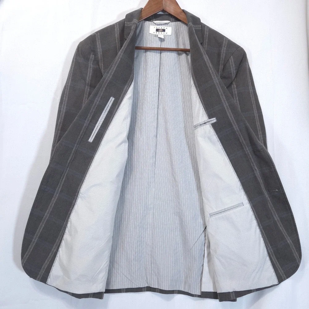 Joseph Abboud Linen Cotton Plaid Sport Coat Blazer Mens Sz L Gray Preppy Summer
